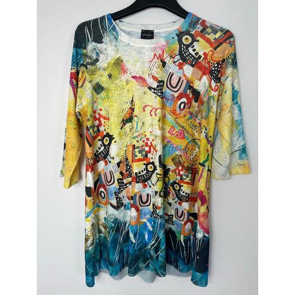 Inoah Size Large Abstract Art Dress Birds Contemporary Modernist Pop Art Granny - Picture 6 of 14